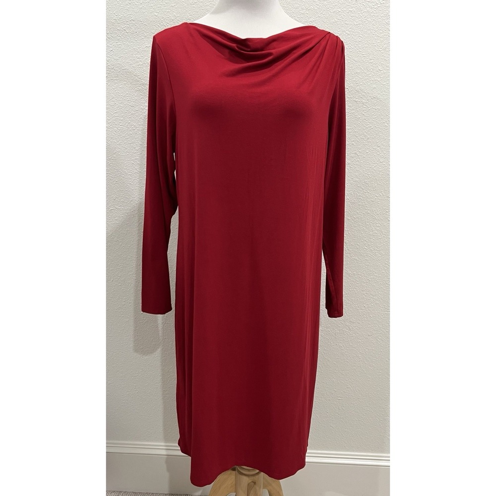 J.JILL Wearever Collection Stretch Drape Neck Dress Plus Size 1X Solid Red Cowl